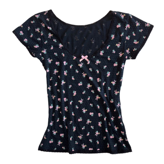 Black floral polka dot top
