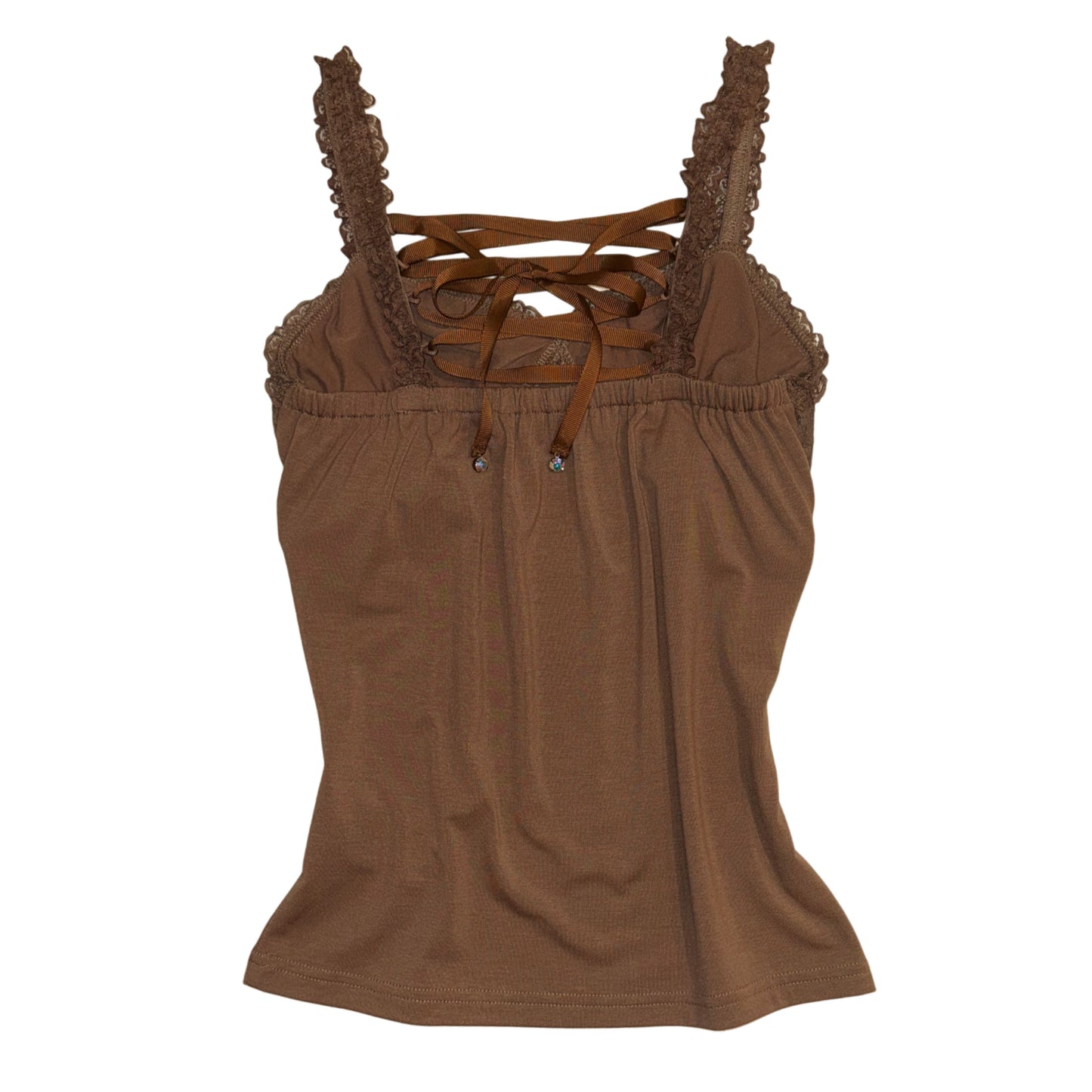 LizLisa brown lace cami with tie back details