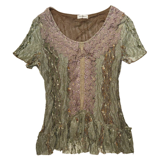Green purple lace top