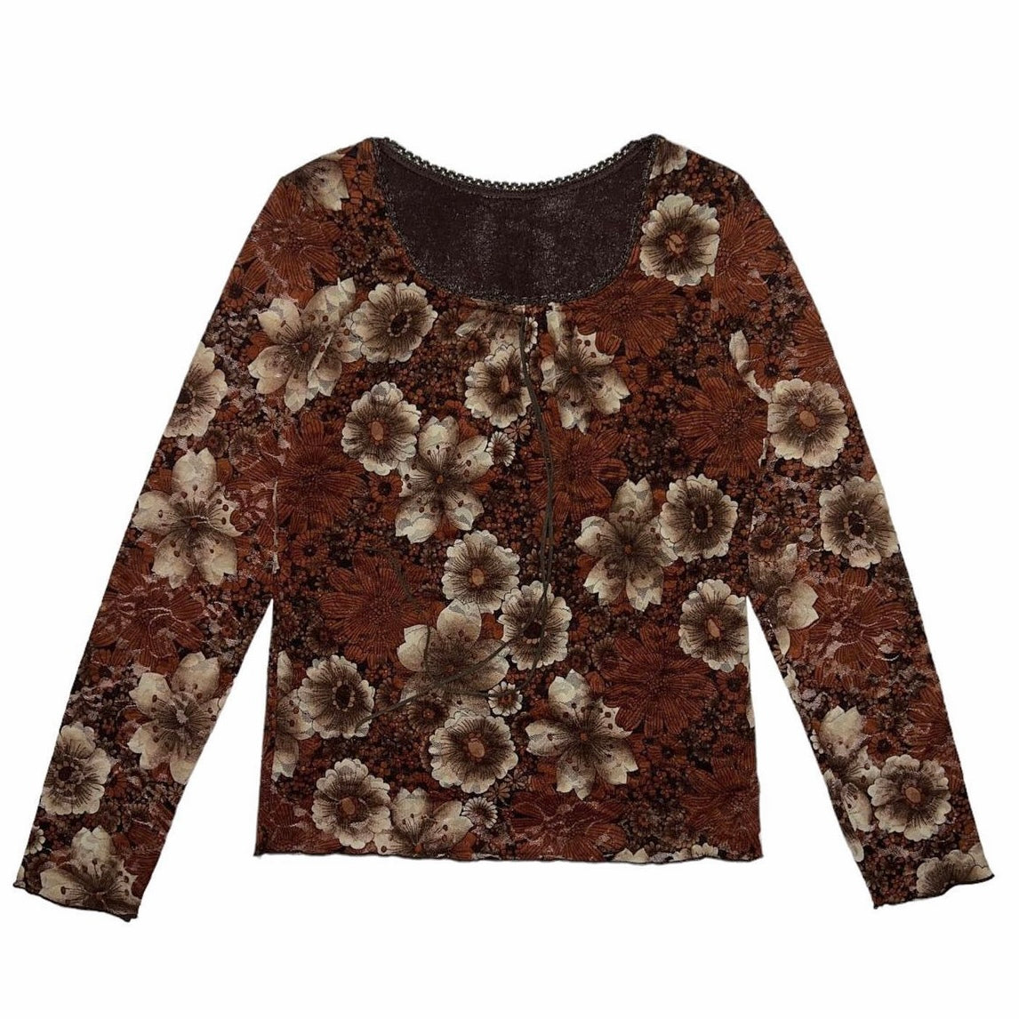 80s brown fafa lace top