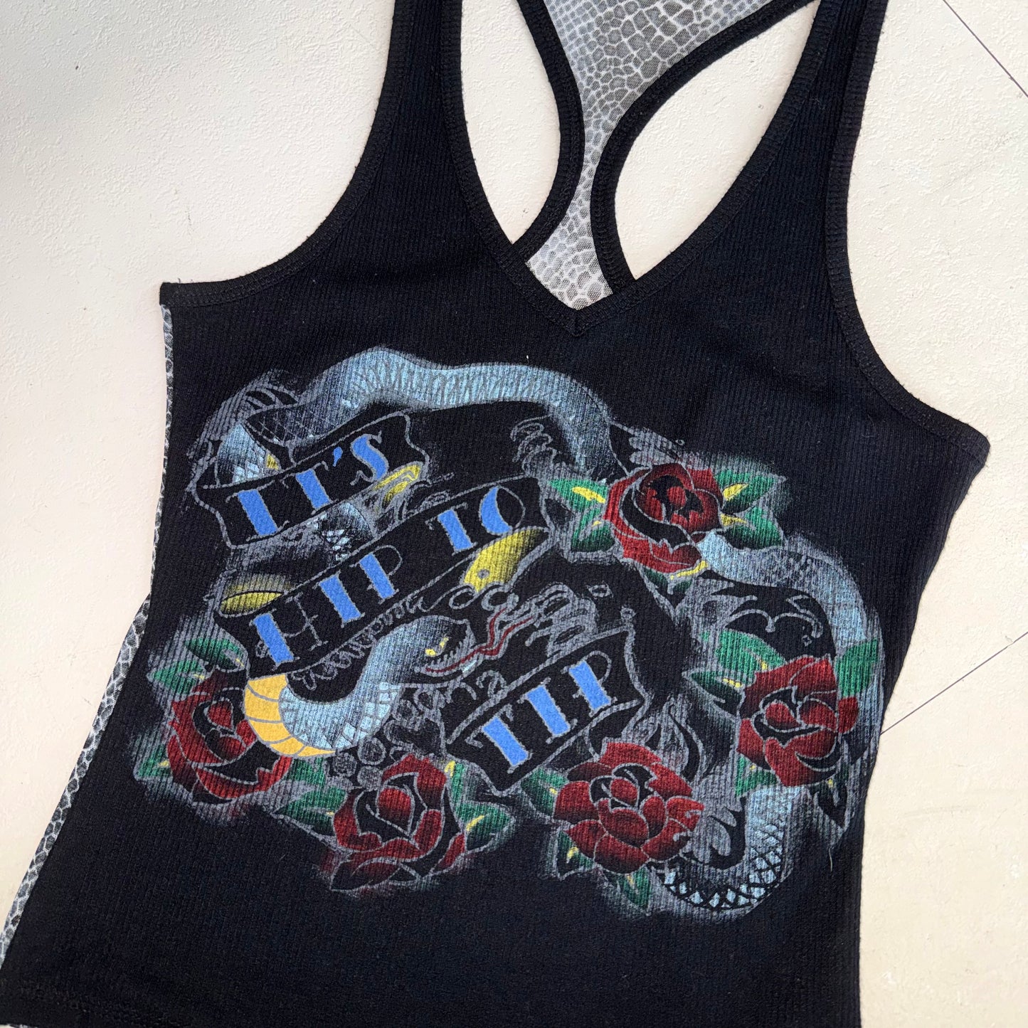Spiral Girl snakeskin print mesh top