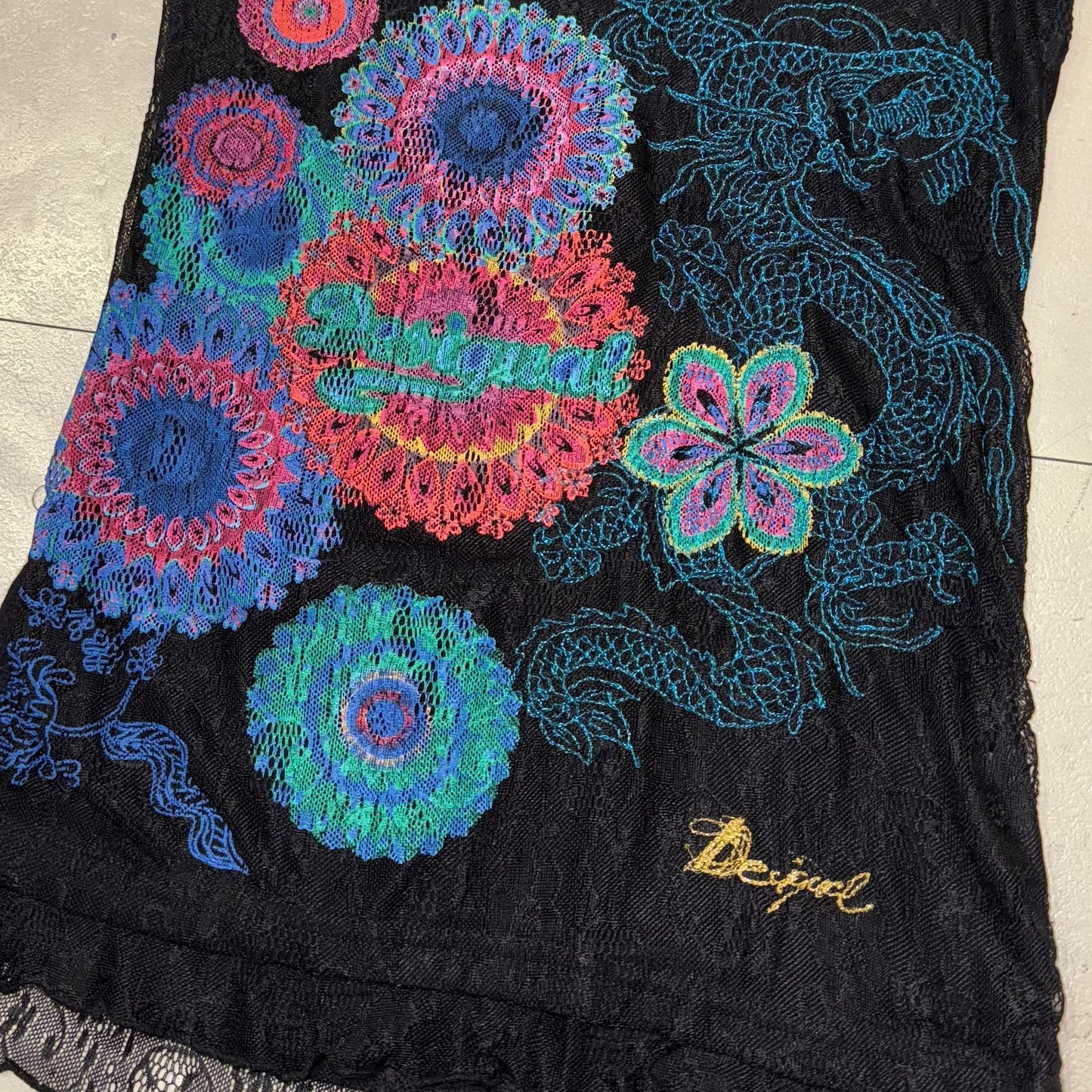 Desigual floral dragon lace embroidered top