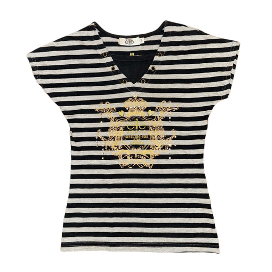 Elle model layered striped top