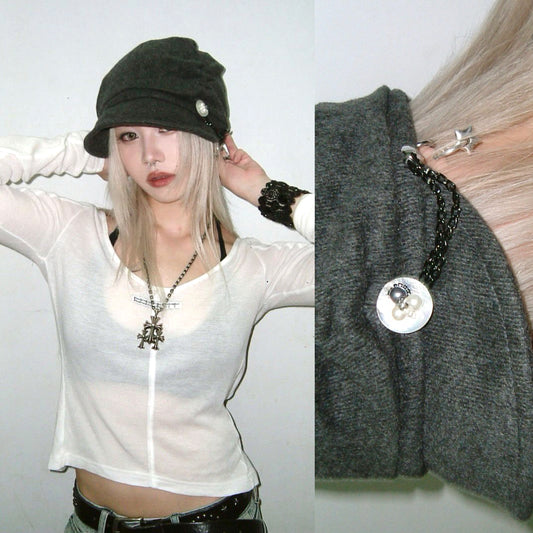 Grey beaded hat