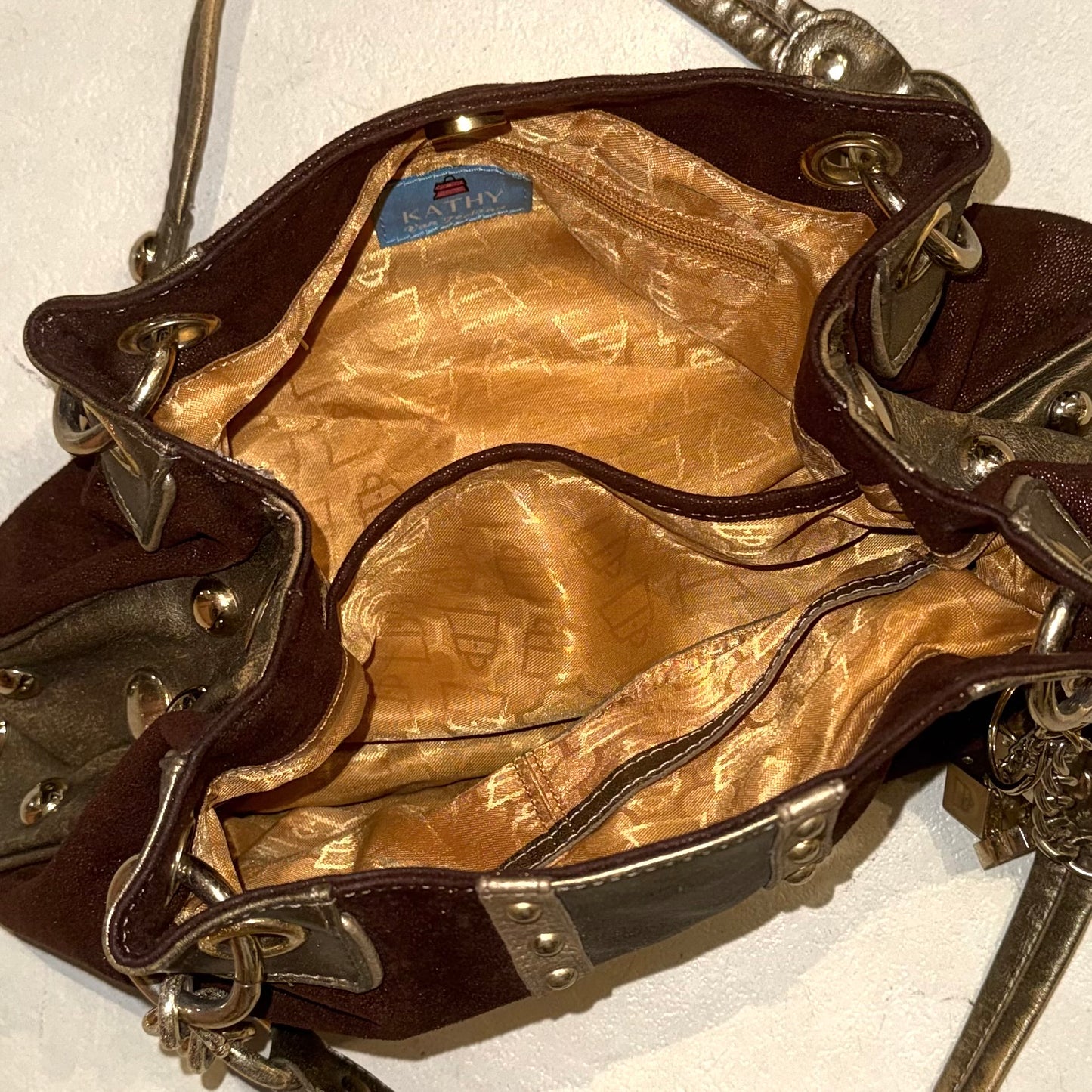 Kathy brown suede bag with keychain