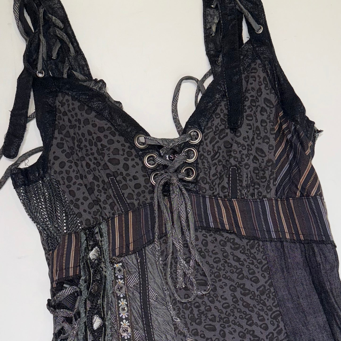 Leopard denim patchwork dress