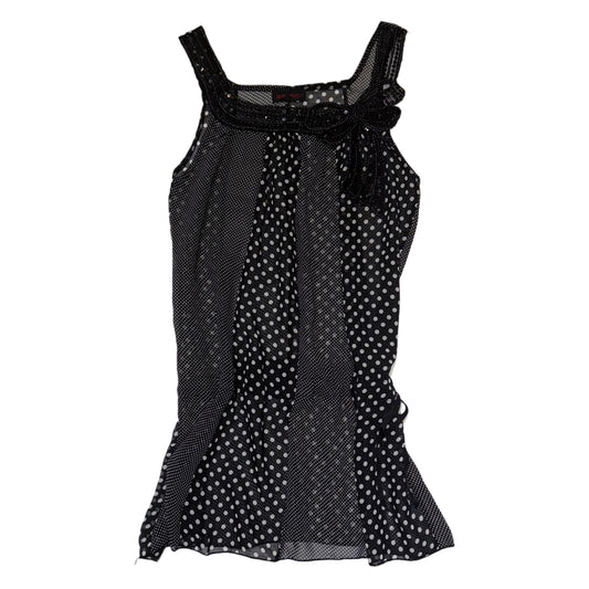 Black polka dot mesh ribbon dress