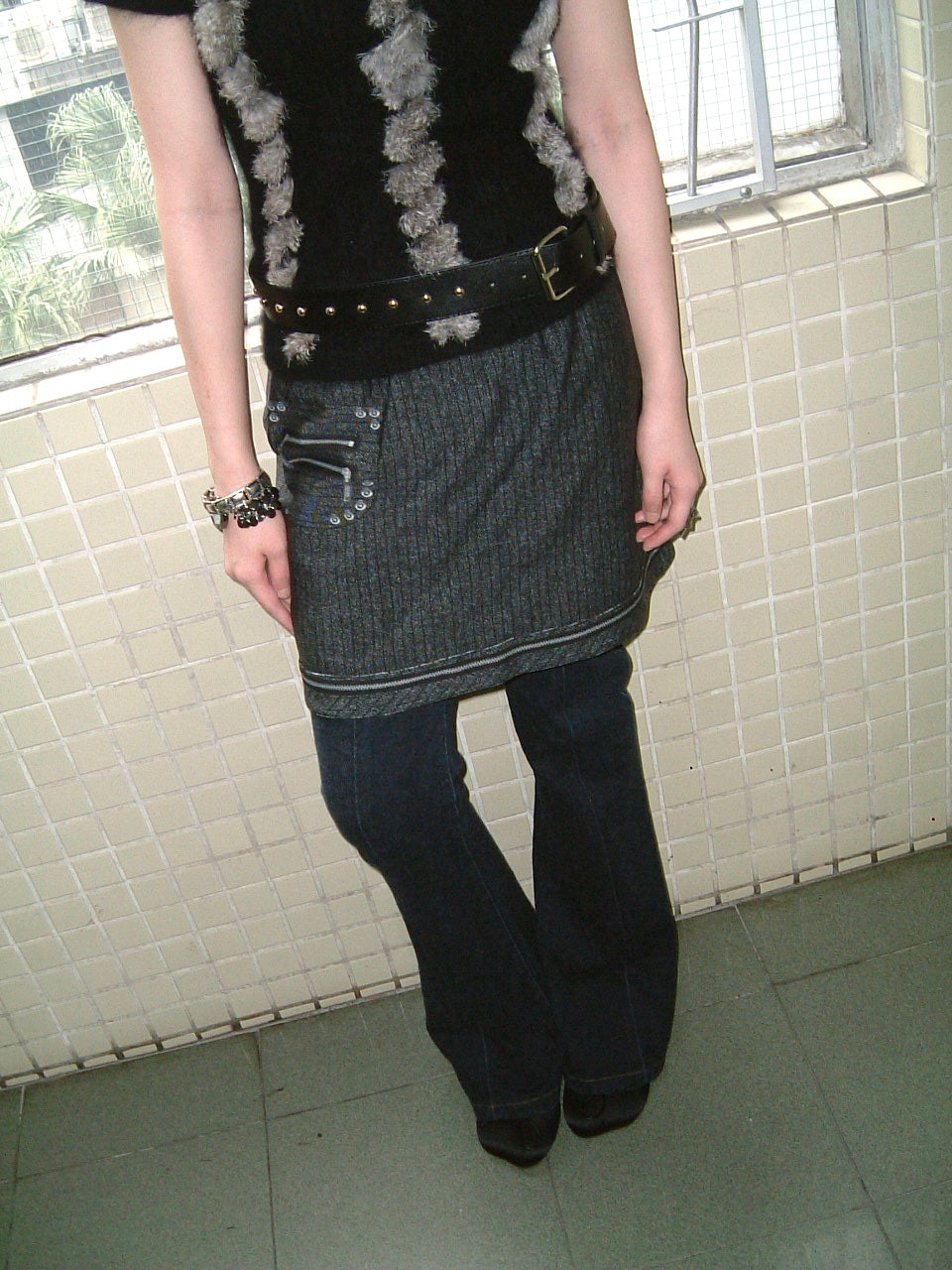 Black turtle neck furry knit top