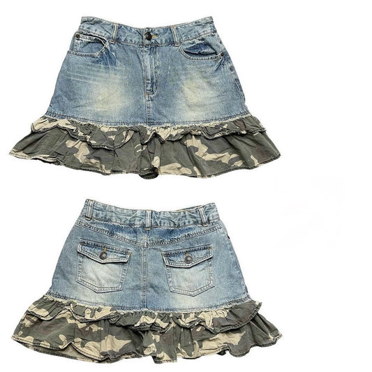 camo denim mini skirt