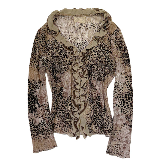 Brown leopard lace ruffle long sleeve