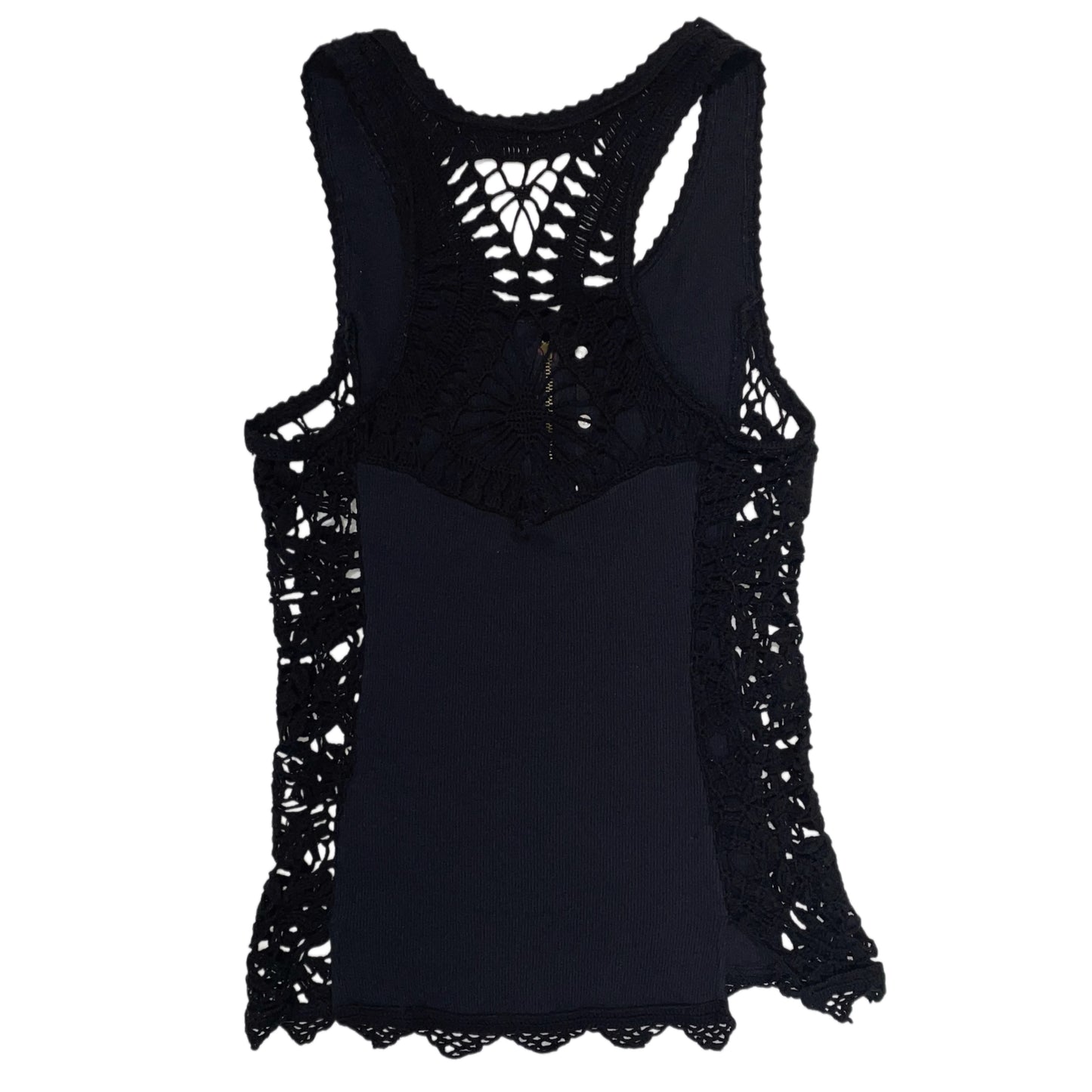 Black knit tank with leather button detail