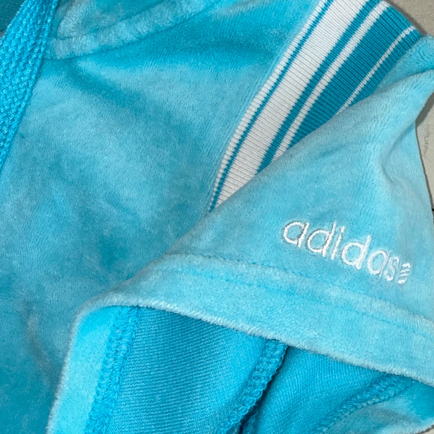 Adidas baby blue velvet zip hoodie