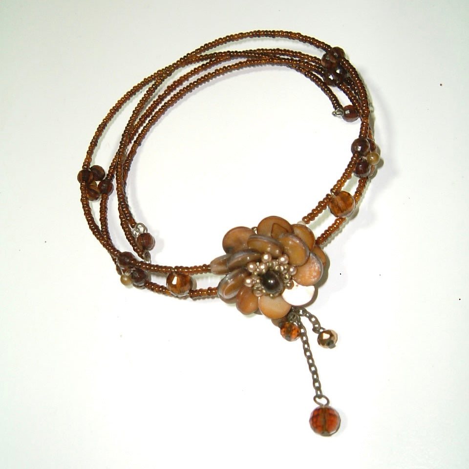 Brown flower bead choker