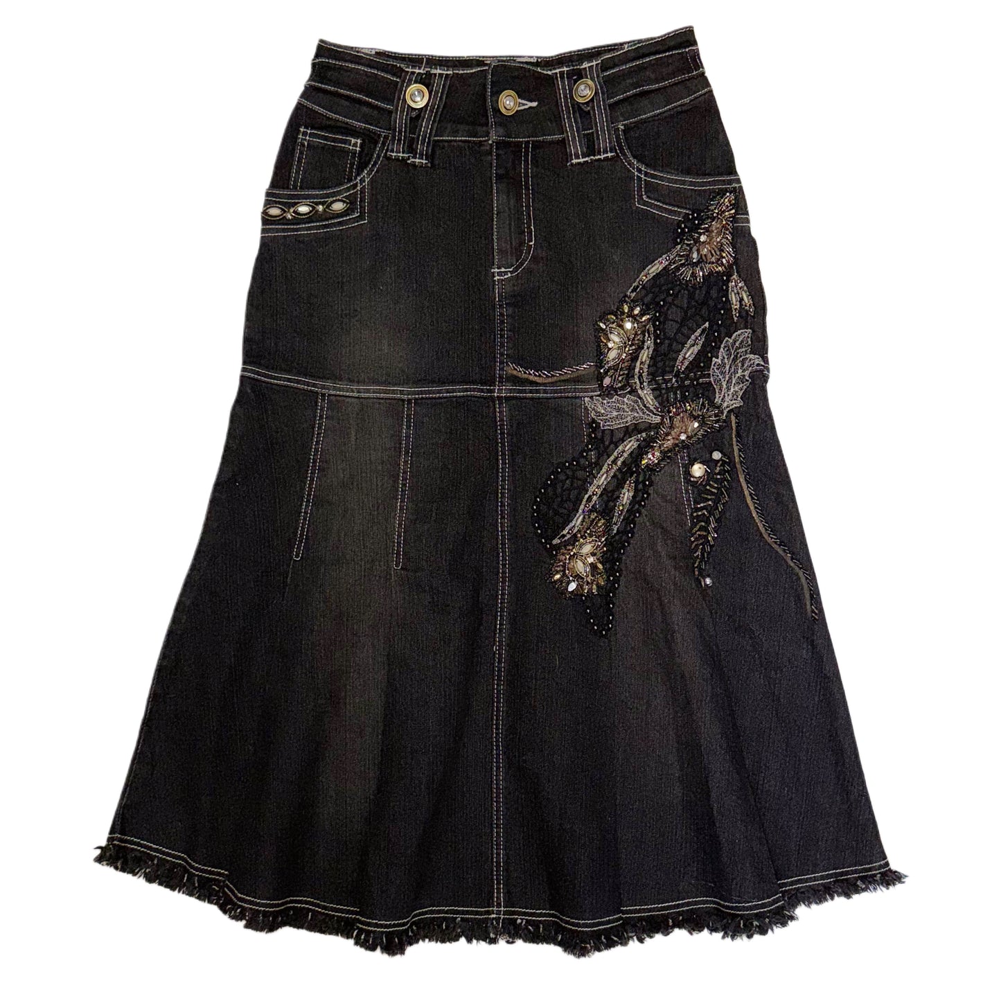 Embroidered denim skirt
