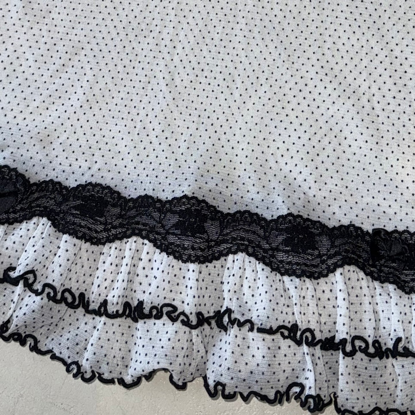 Polka dot black lace trim dress