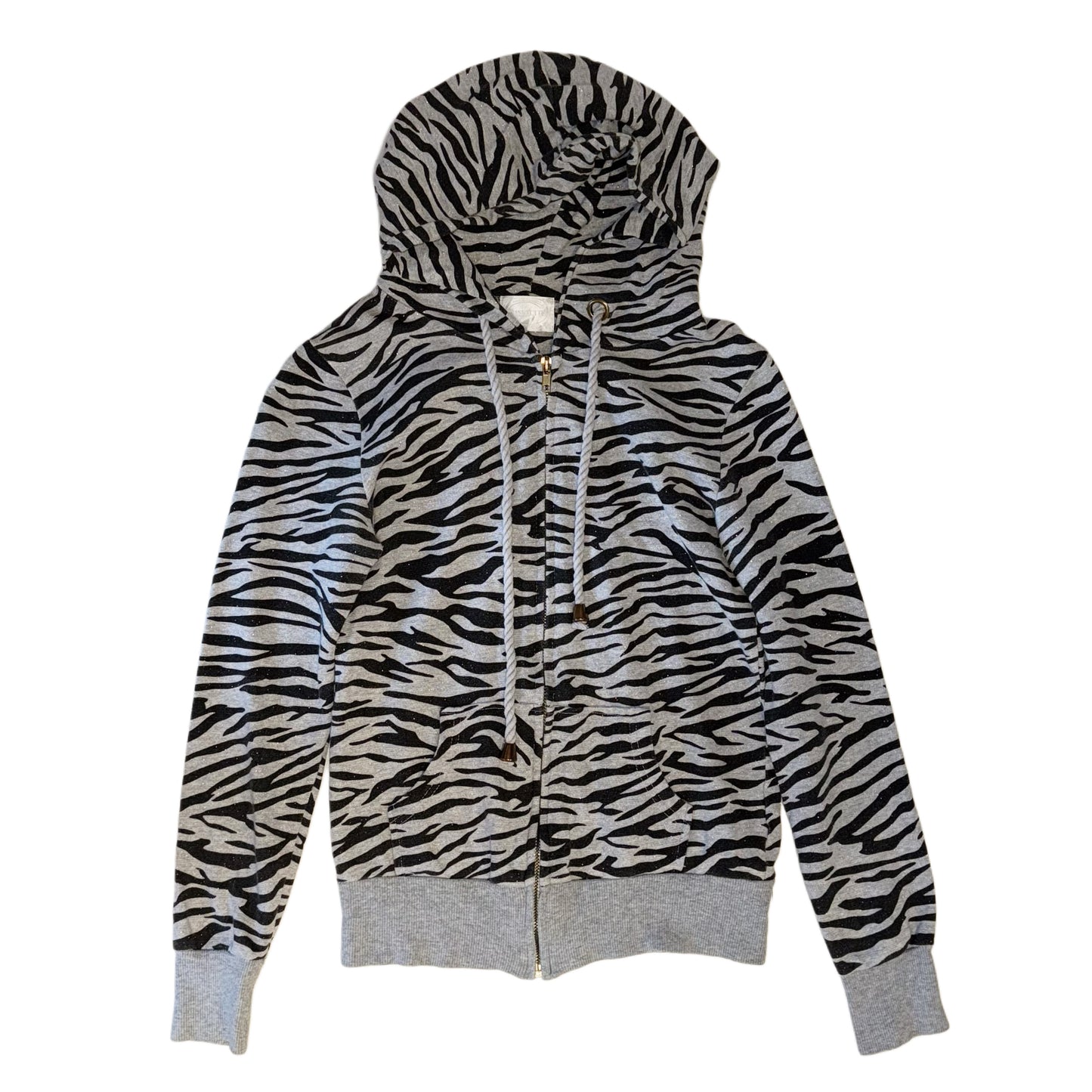 Grey zebra glittering zip up hoodie