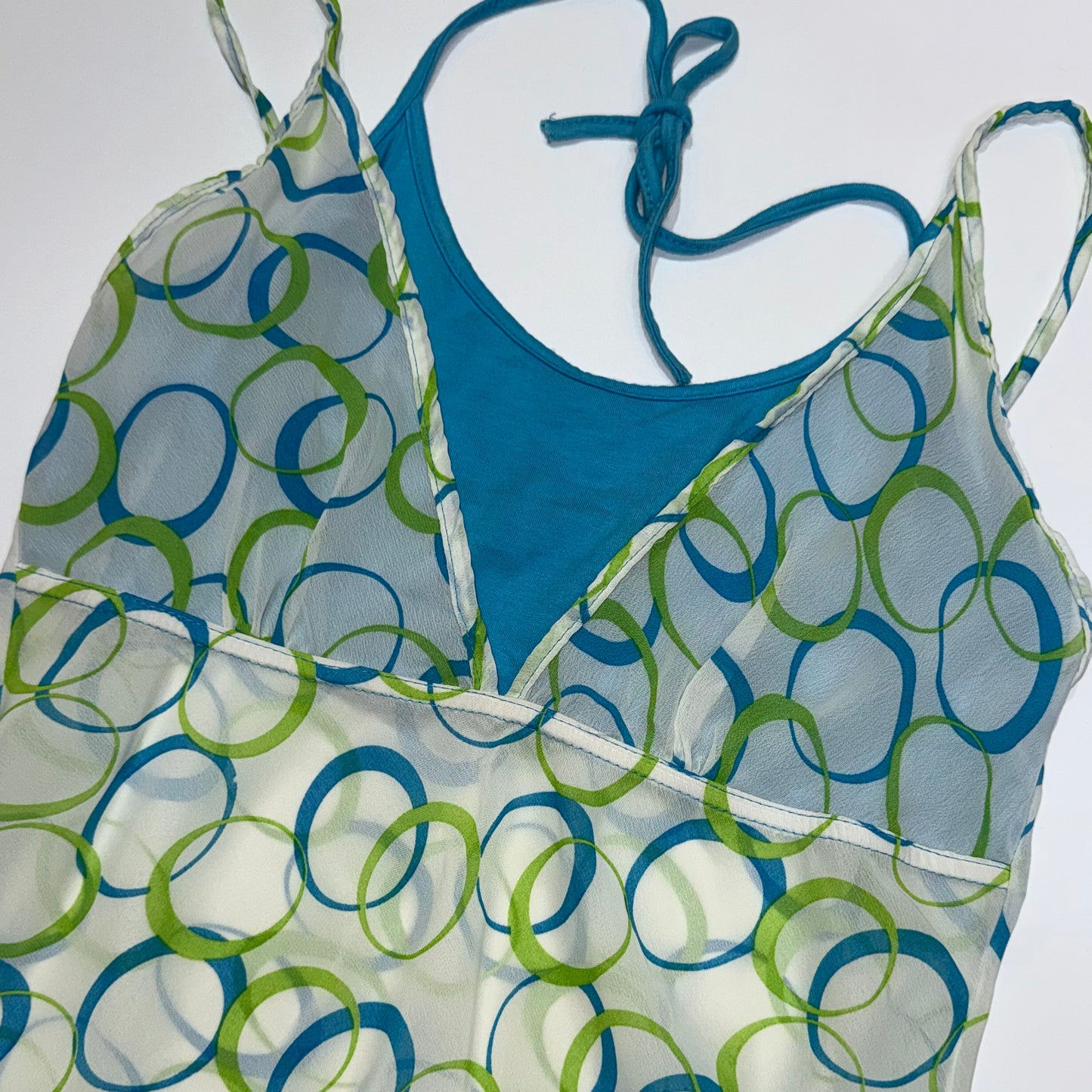 Baby blue green mesh layered cami