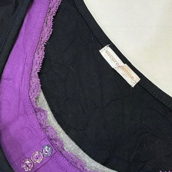 Purple black grey lace layered long sleeve