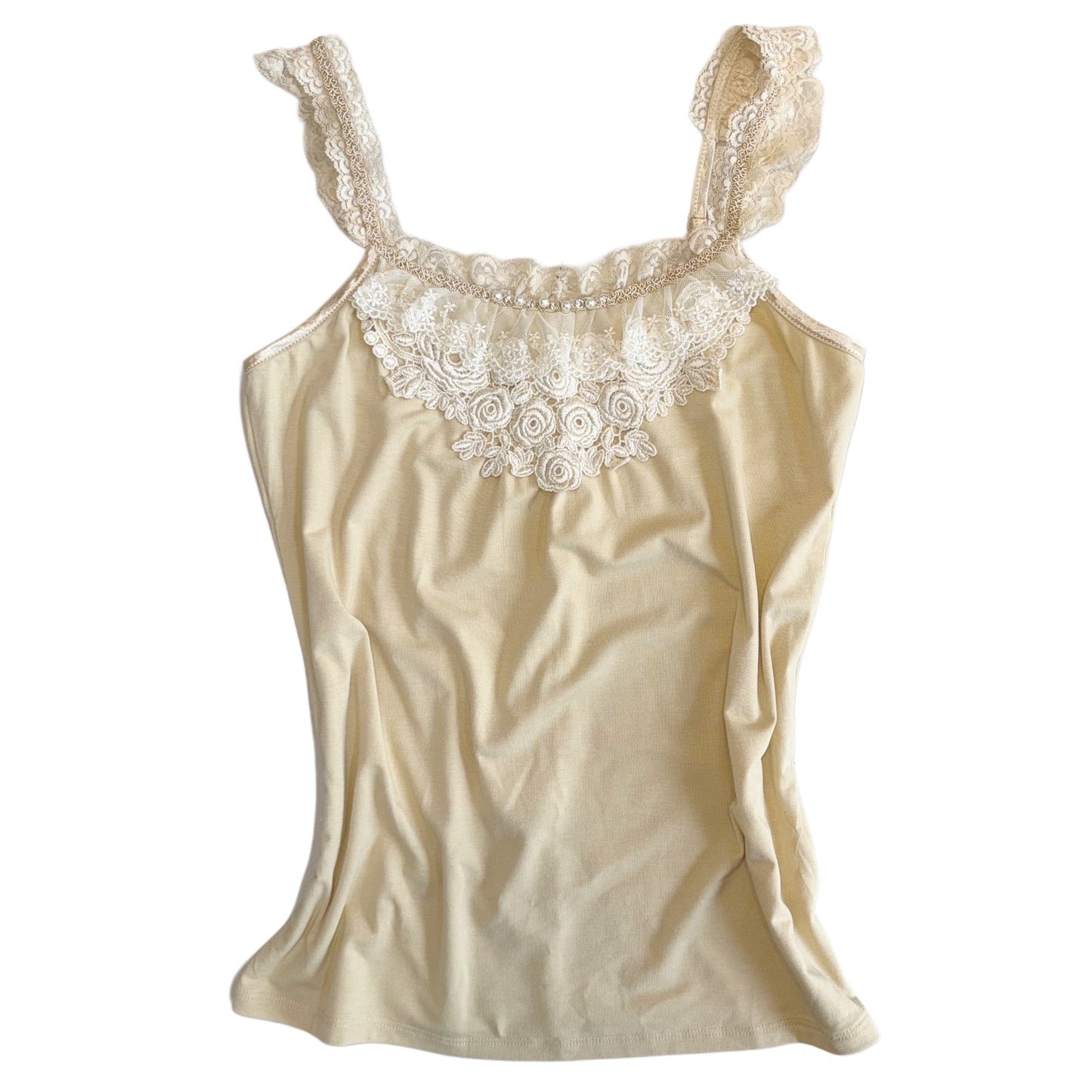 Axes Beige lace pearls tank