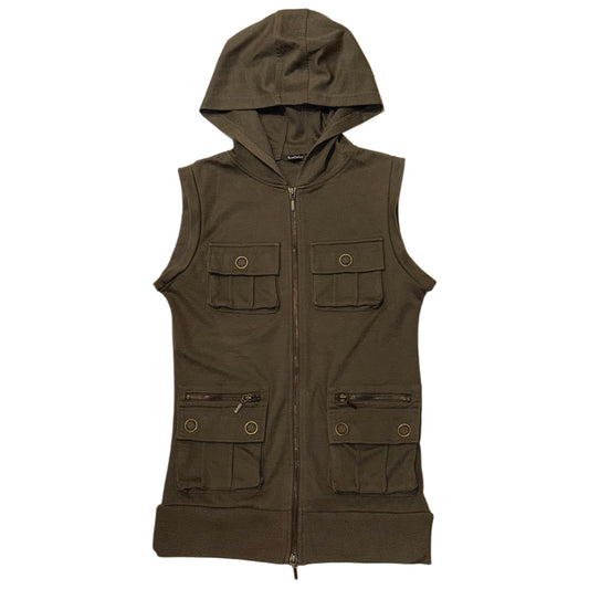 Cornflake green pockets hooded double zip vest