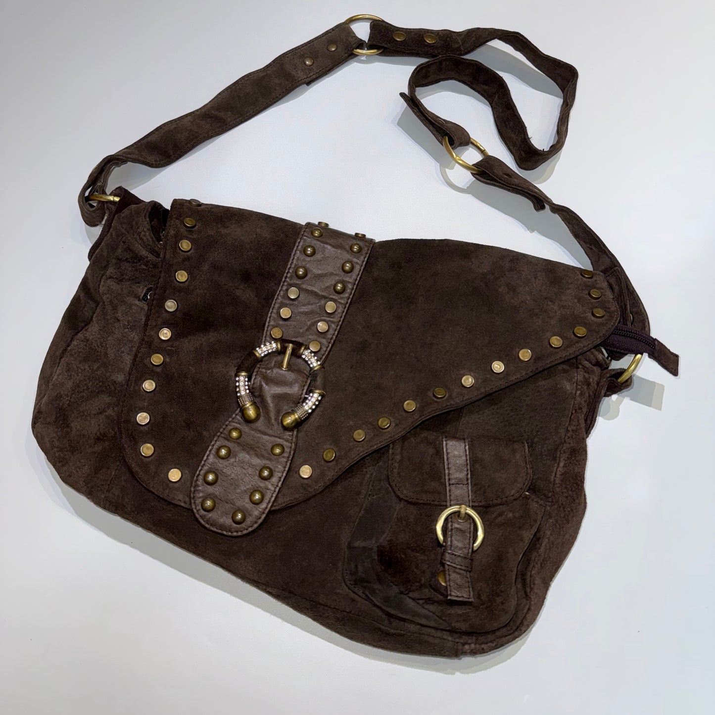 Brown crossbody suede bag