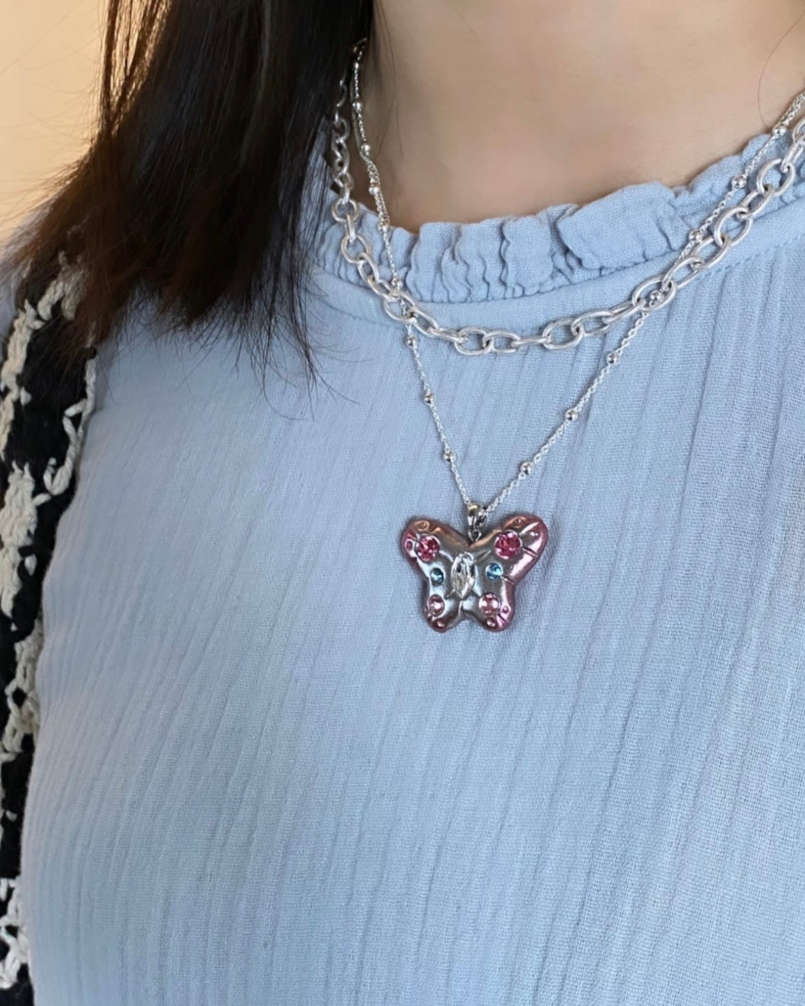 butterfly crystal 925 sliver necklace(S)