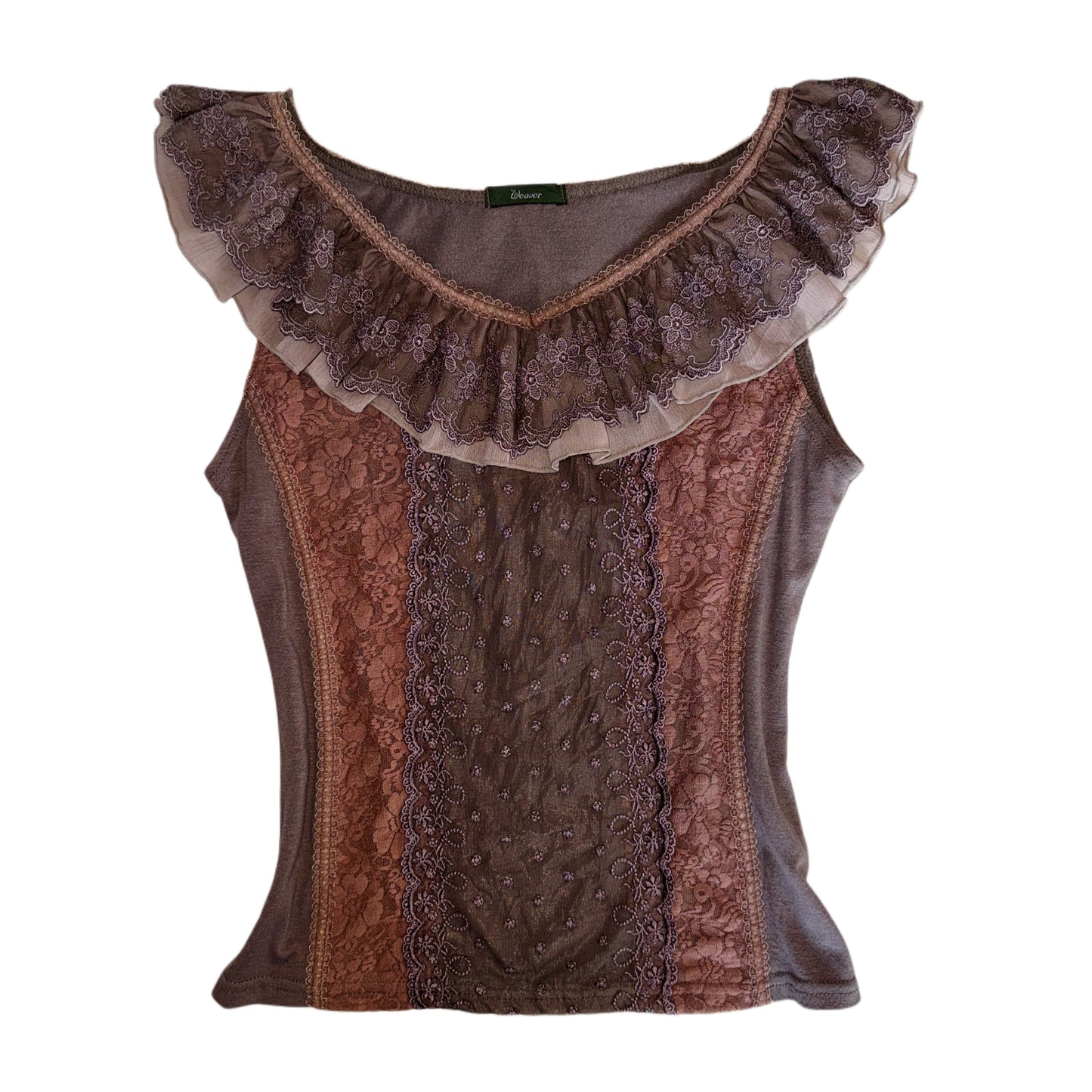 Brown lace collar top