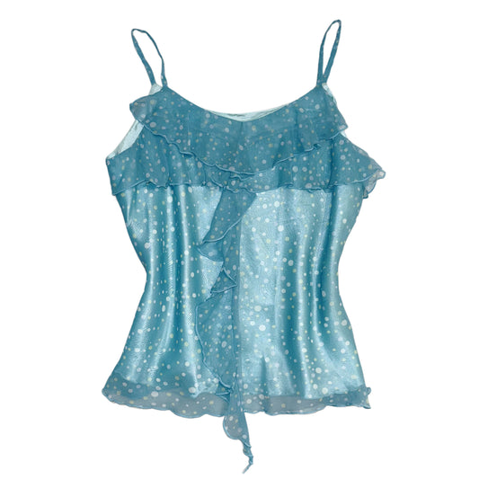 Baby blue polka dot mesh tank