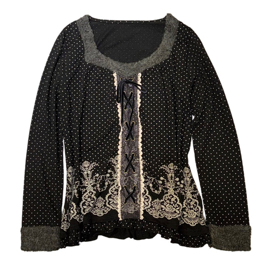 Axes black polka dot lace long sleeve