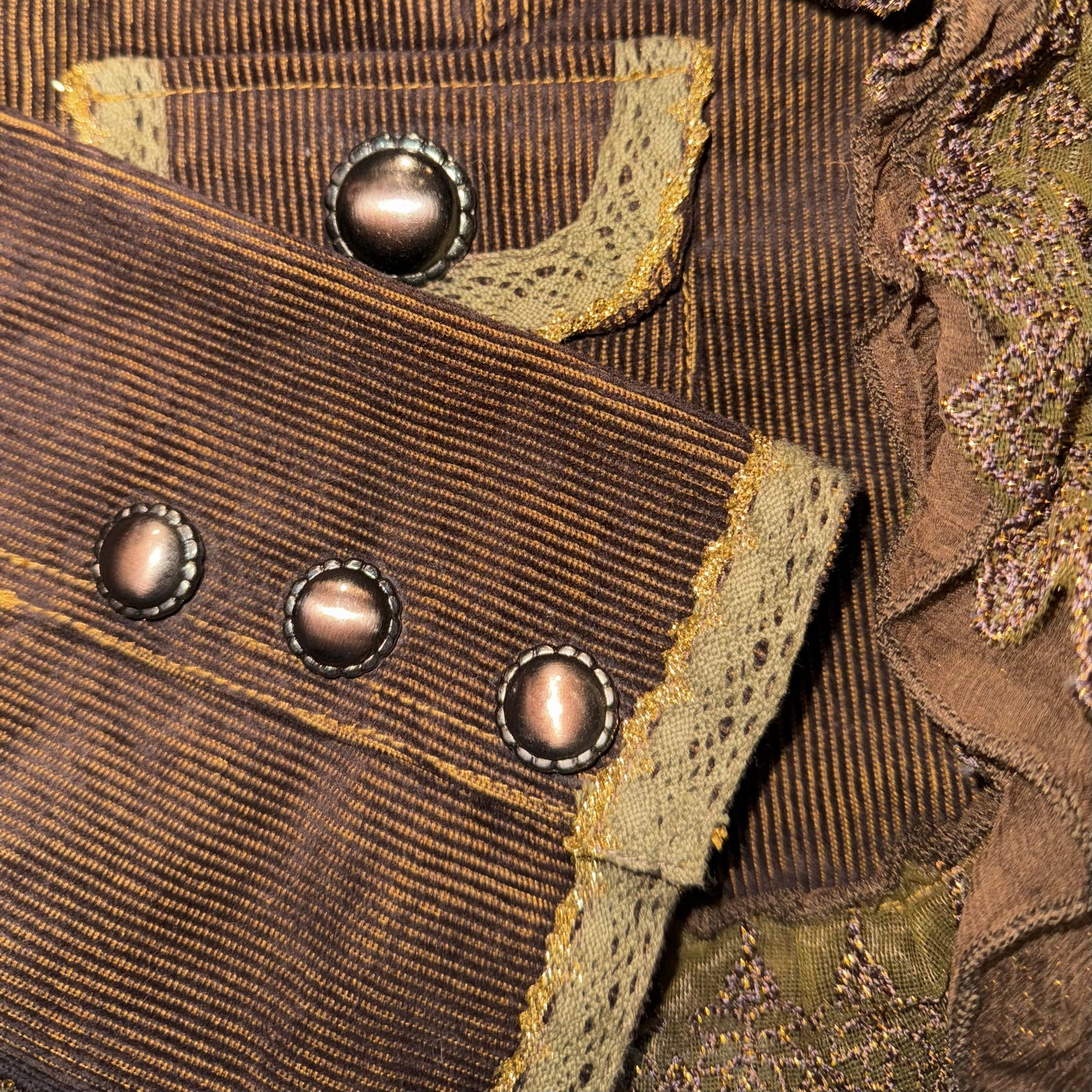 Brown washed embroidered corduroy jacket with lace