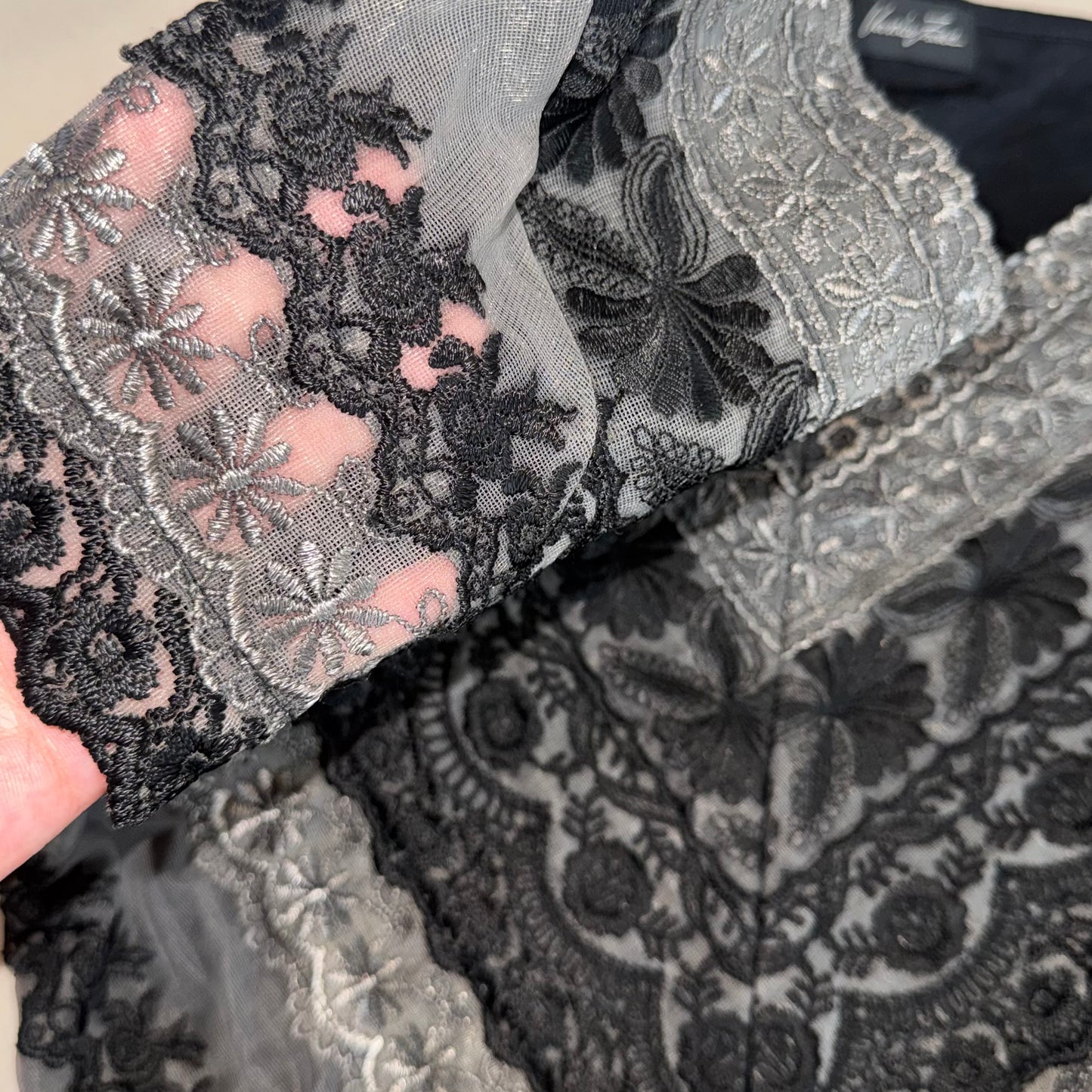 Black grey lace top