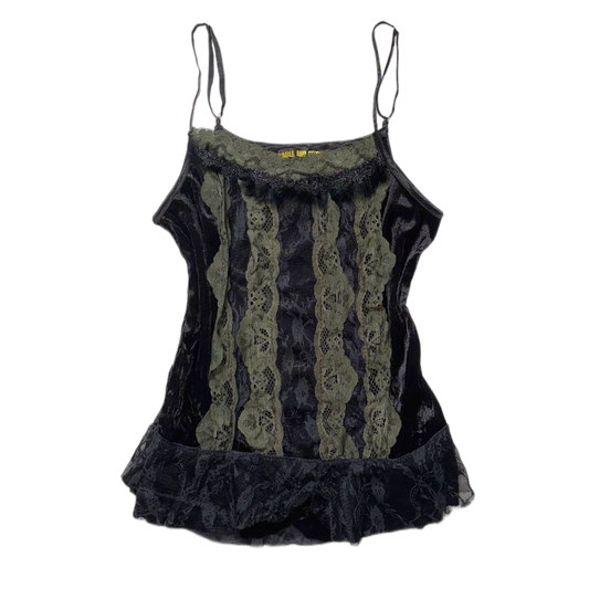 Black furry green velvet lace tank