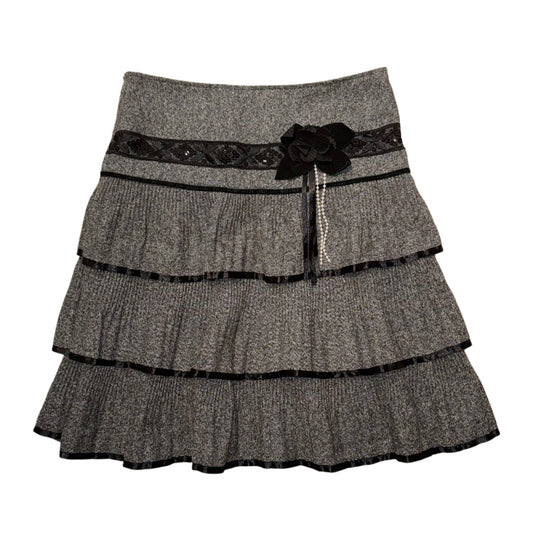 Grey black lace layered skirt with flower details