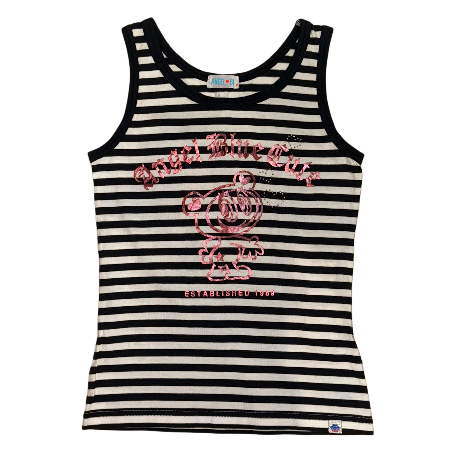 Angel blue rhinestone striped top