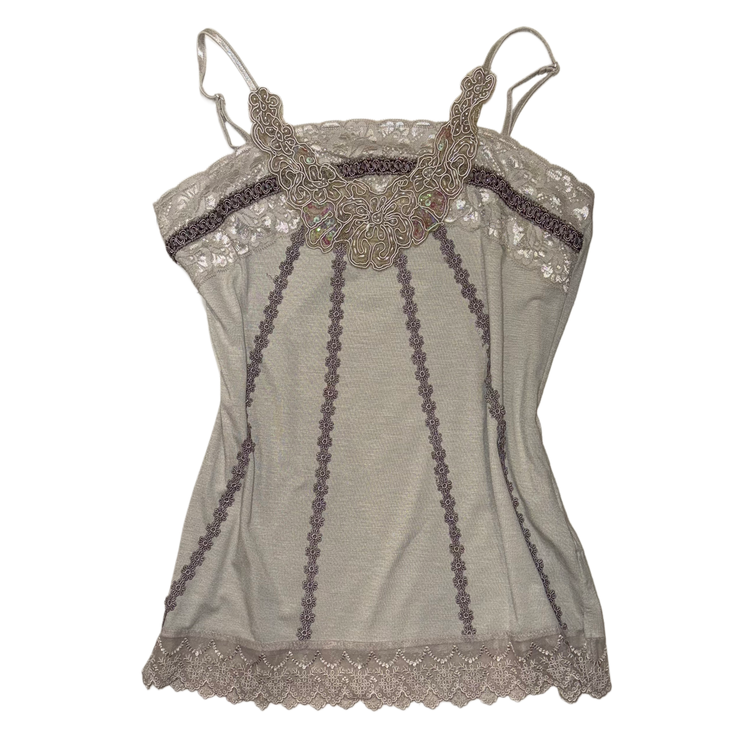 Axes grey embroidered lace tank