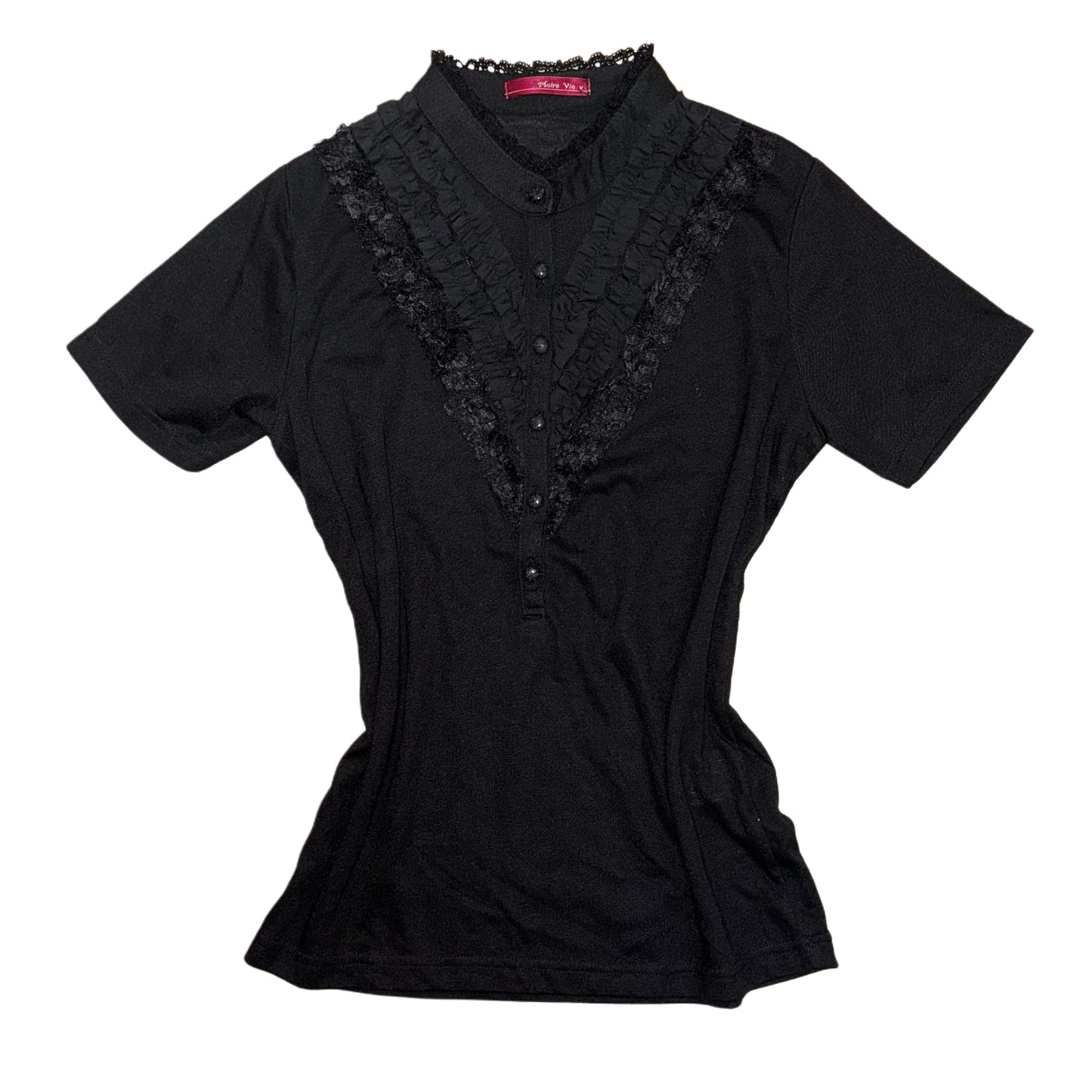 Black button up lace top