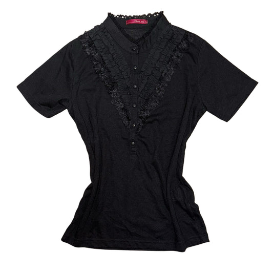 Black button up lace top