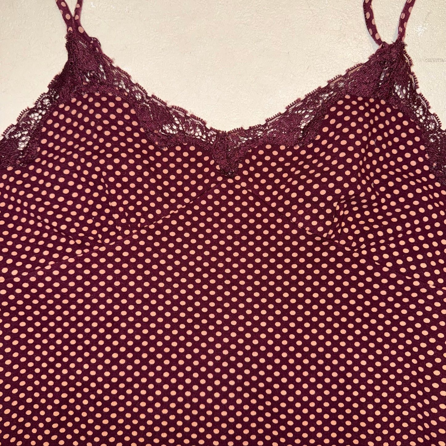 Wine red polka dot lace tank