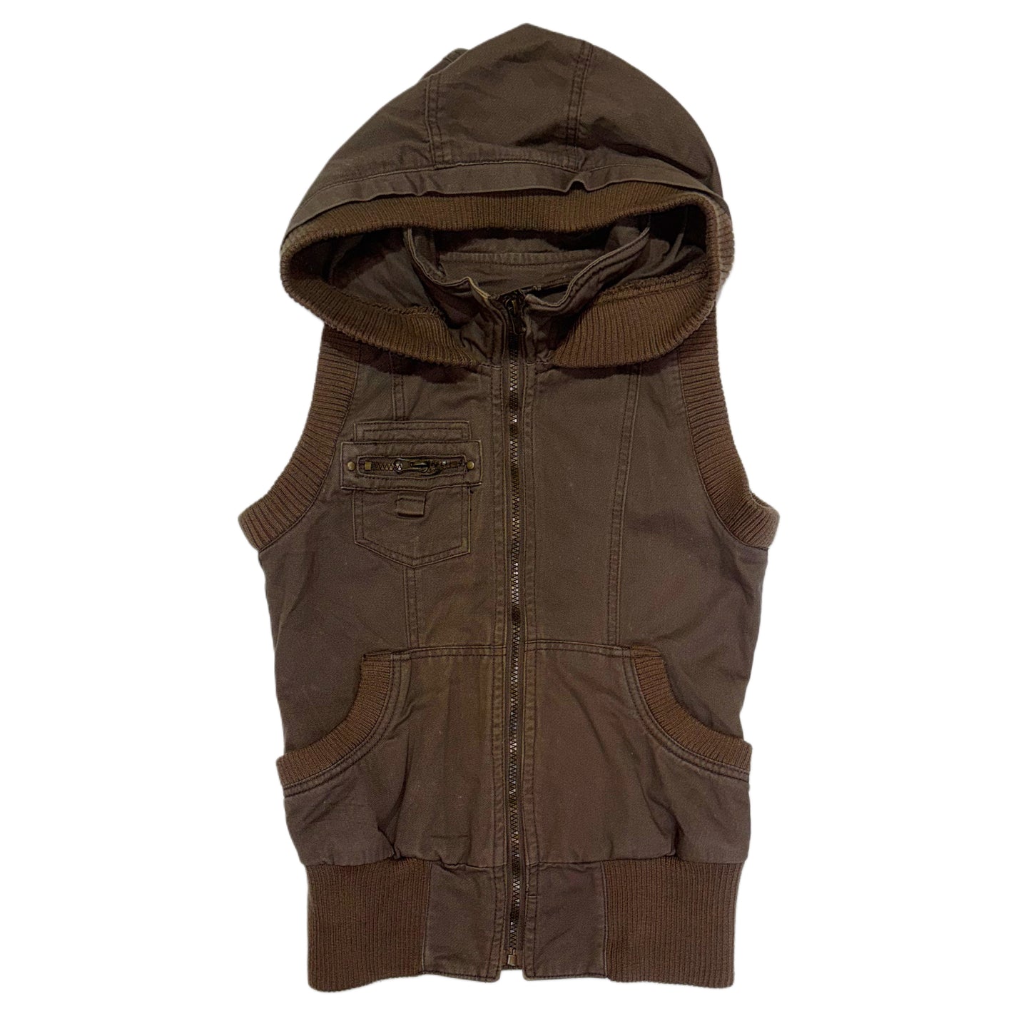Brown cargo zipper vest