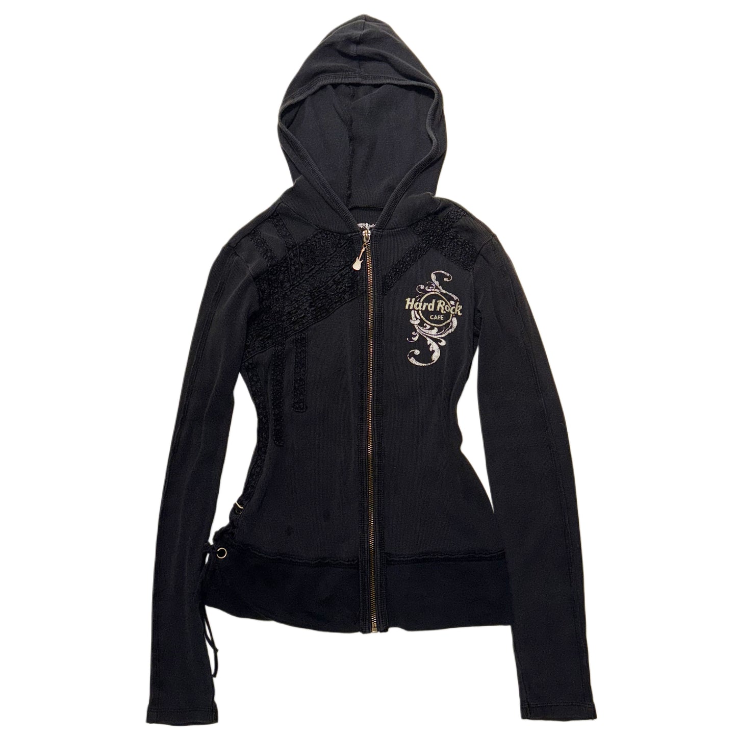 Hard rock leopard logo lace zip hoodie
