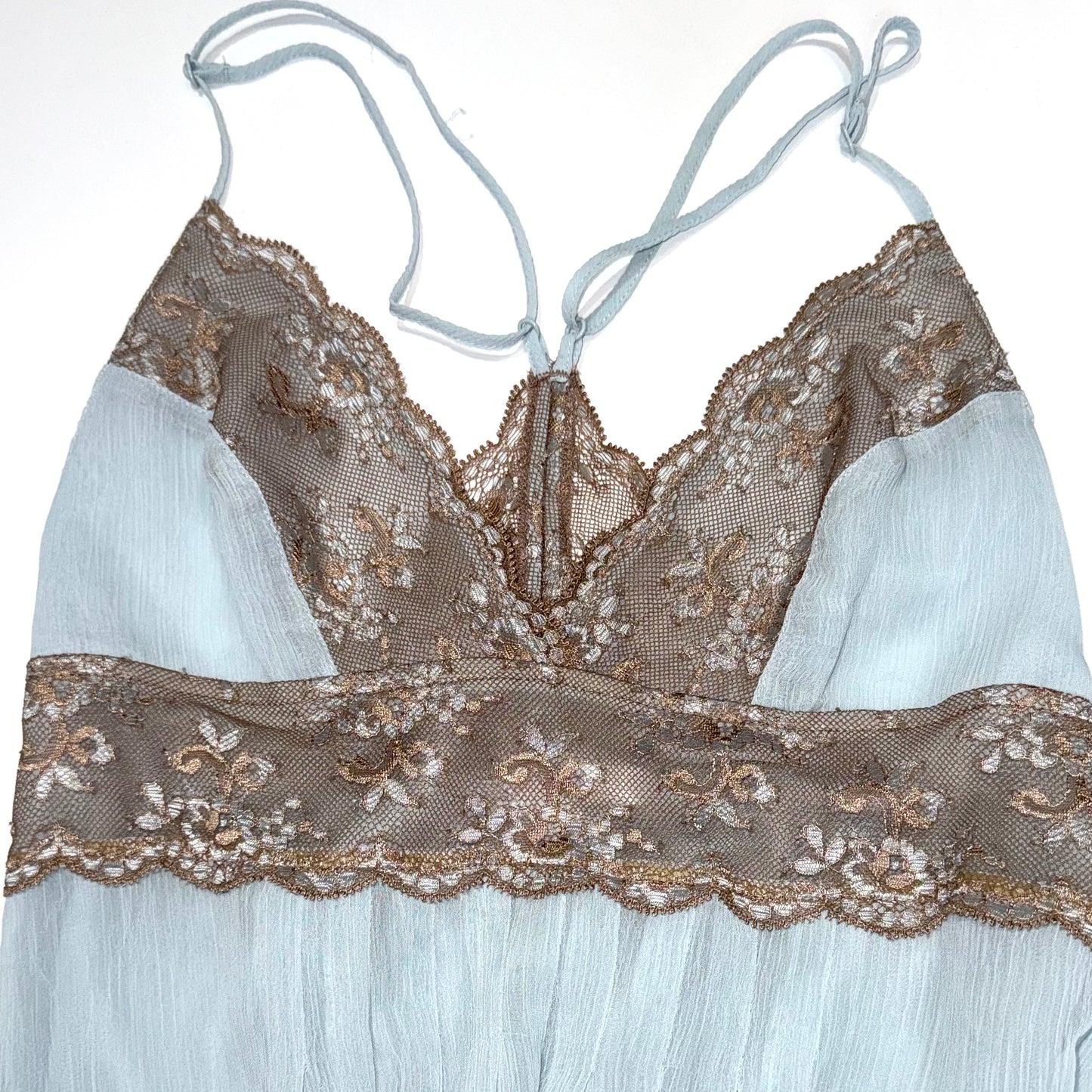 Victoria Secret baby blue brown lace cami