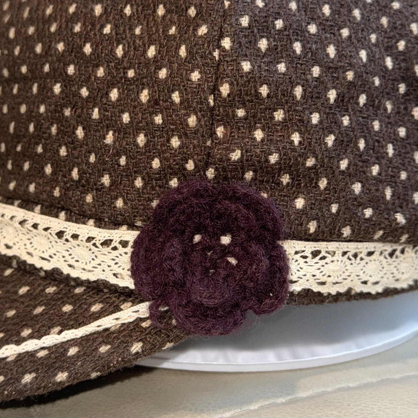 Polka dot lace trim hat