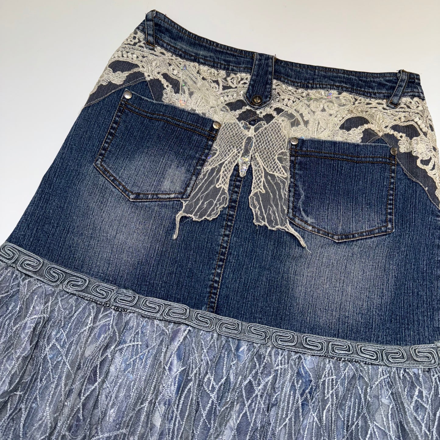 Lace butterfly denim skirt