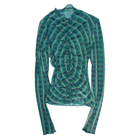 Green blue checkered glittering mesh long sleeve