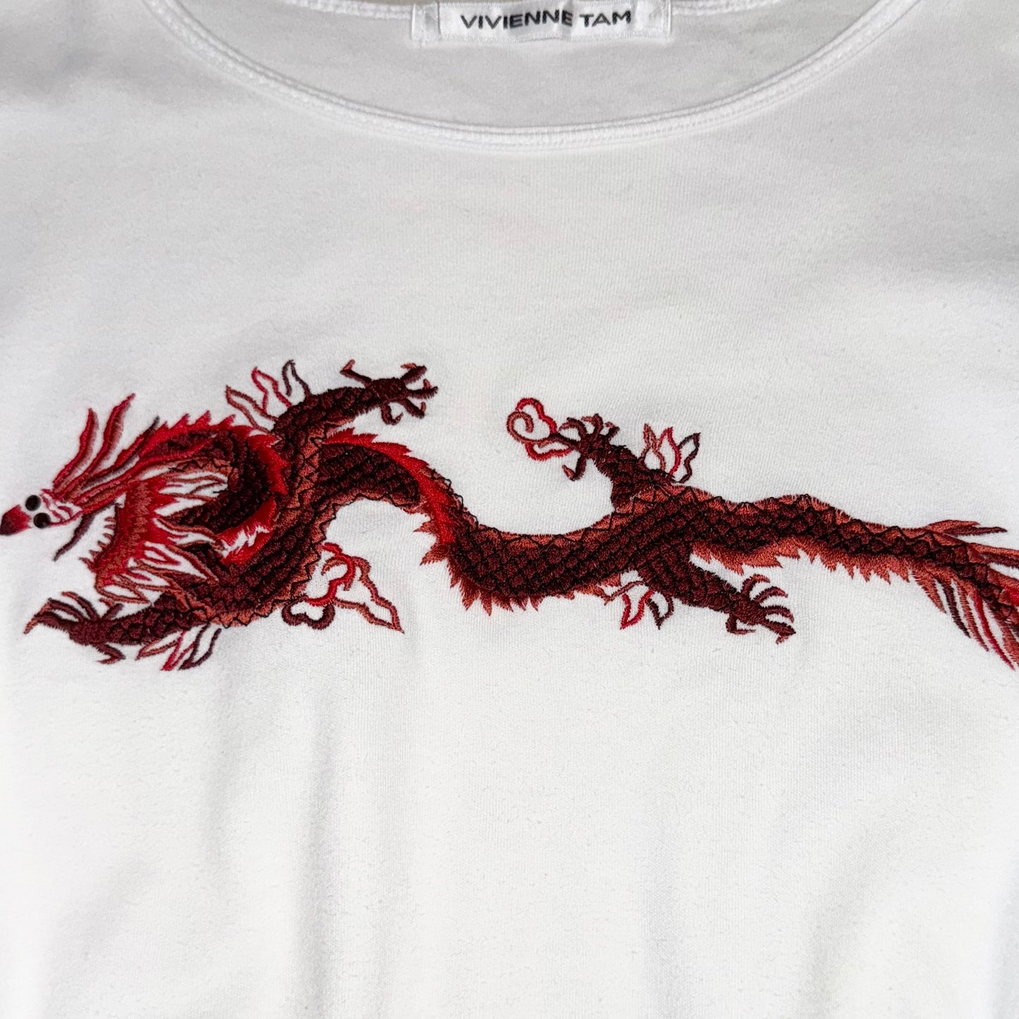 2000s Vivienne Tam embroidered dragon white top