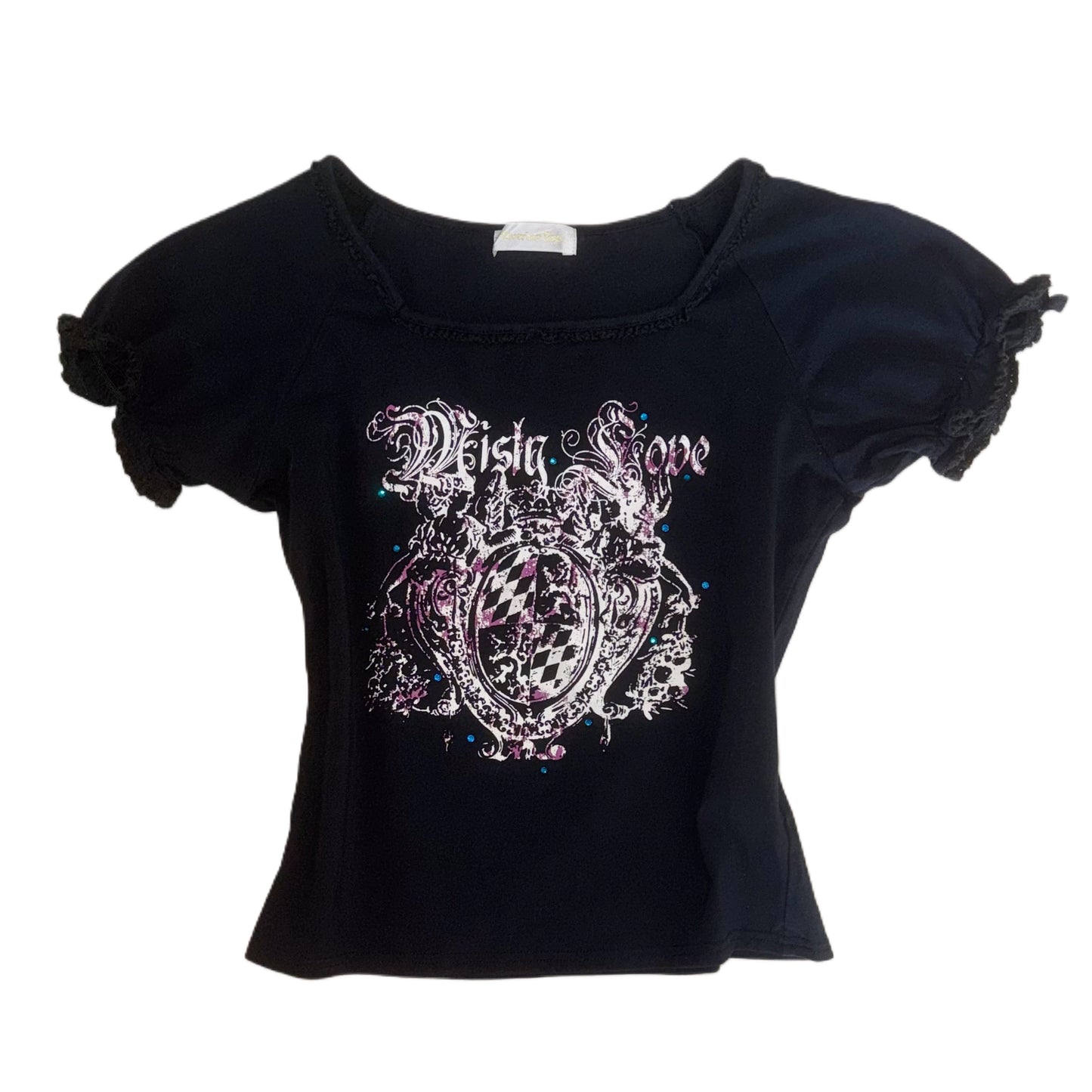 Black graphic ruffle top
