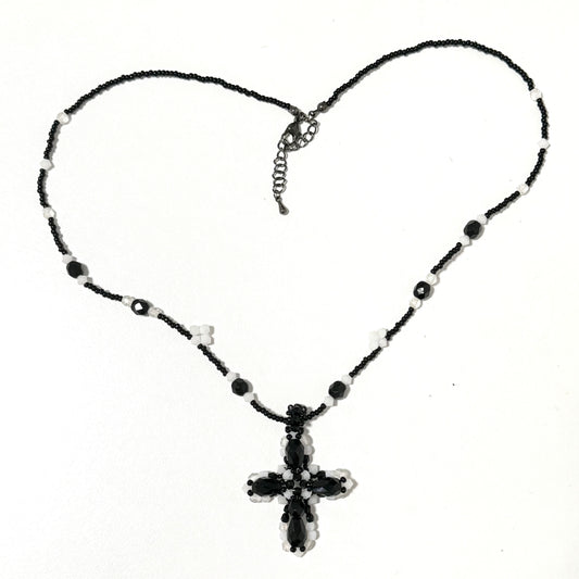 Black white cross necklace