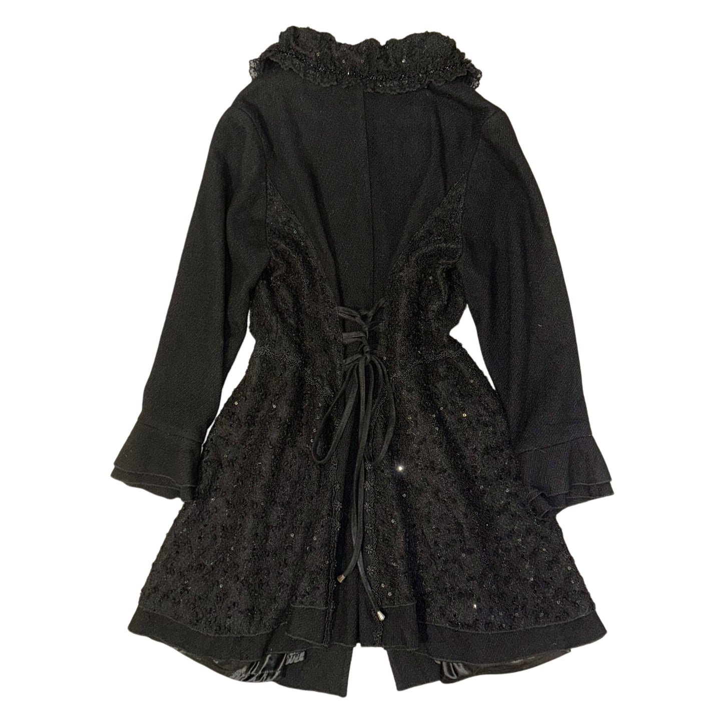 Black lace embroidered long coat
