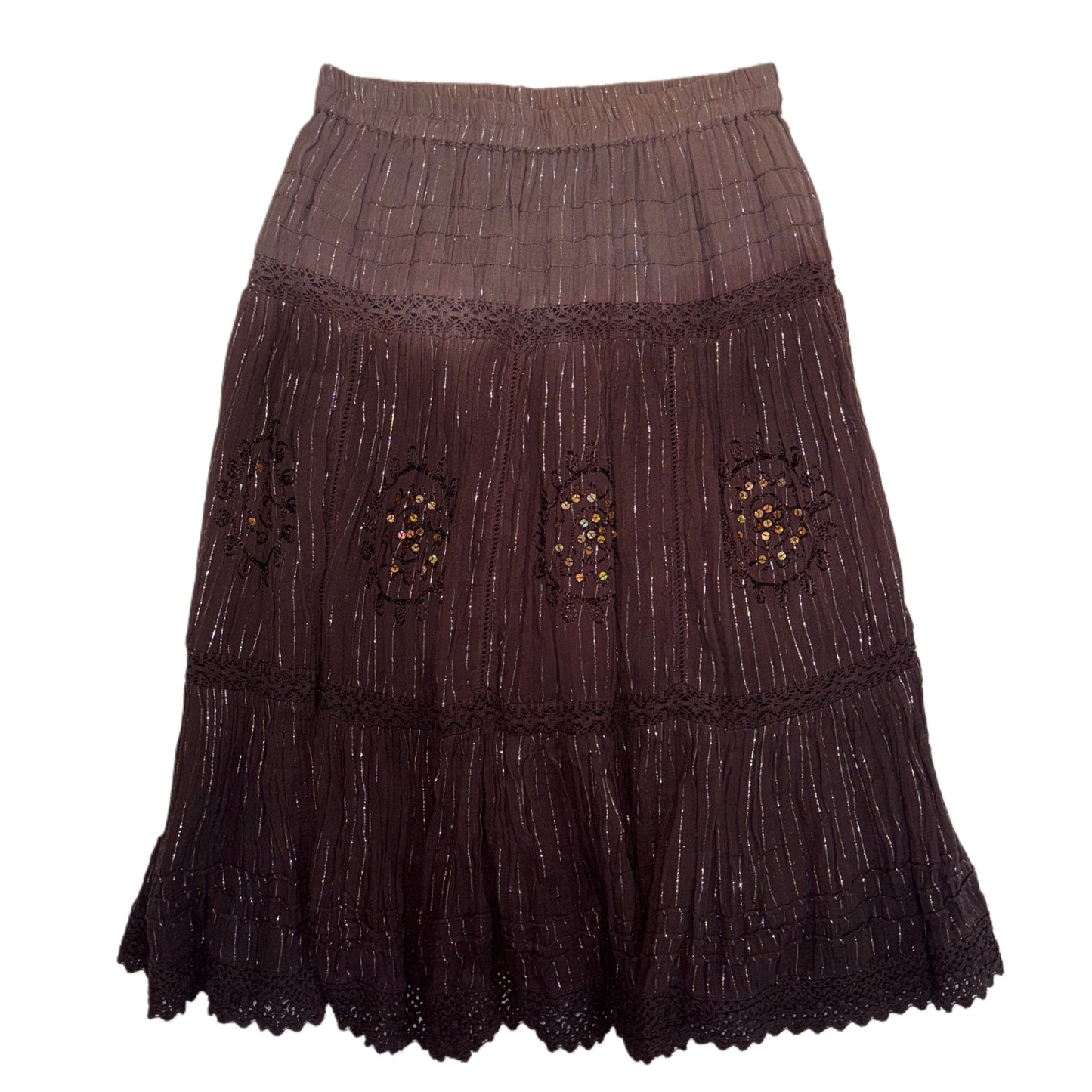 Brown embroidered lace skirt