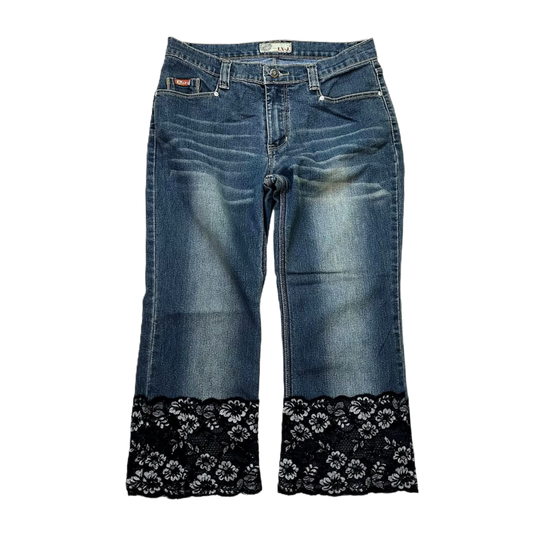 Denim lace capri pants